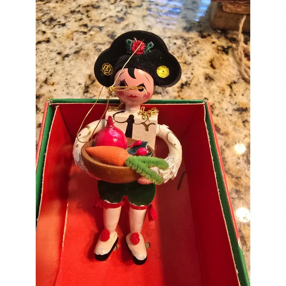 Vintage Sears Christmas Around The World‎ Italy Befana Wooden Ornament In Box